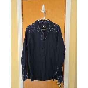 Rock Roll n Soul size XL Western Rockabilly Button Up Shirt Skulls Navy Blue